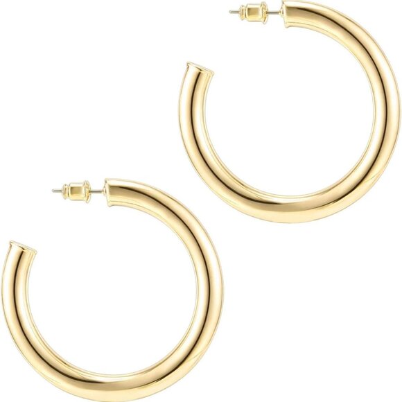 Jewelry - 14K Gold Plated Lightweight Chunky Open Hoops for Women | Trendy Gold Hoop Earri